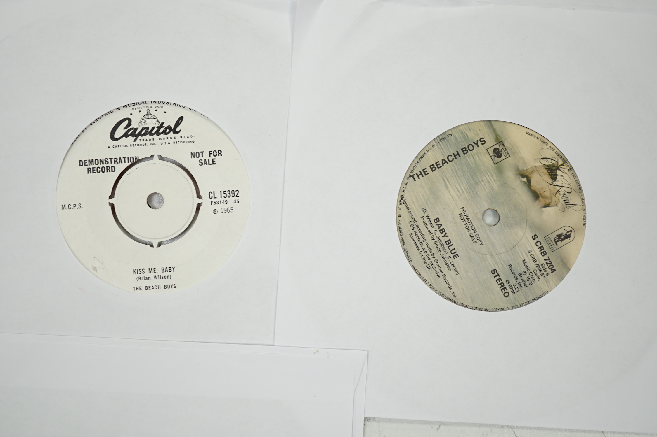 Seven The Beach Boys 7” demonstration singles on Capitol and Cowboy Records labels, all with printed demo labels, four with printed release dates